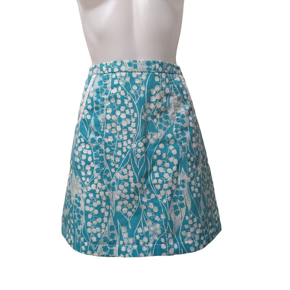 Vintage The Lilly Pulitzer 80s Size 8 A Line Mini Skirt Teal White Cotton Blend